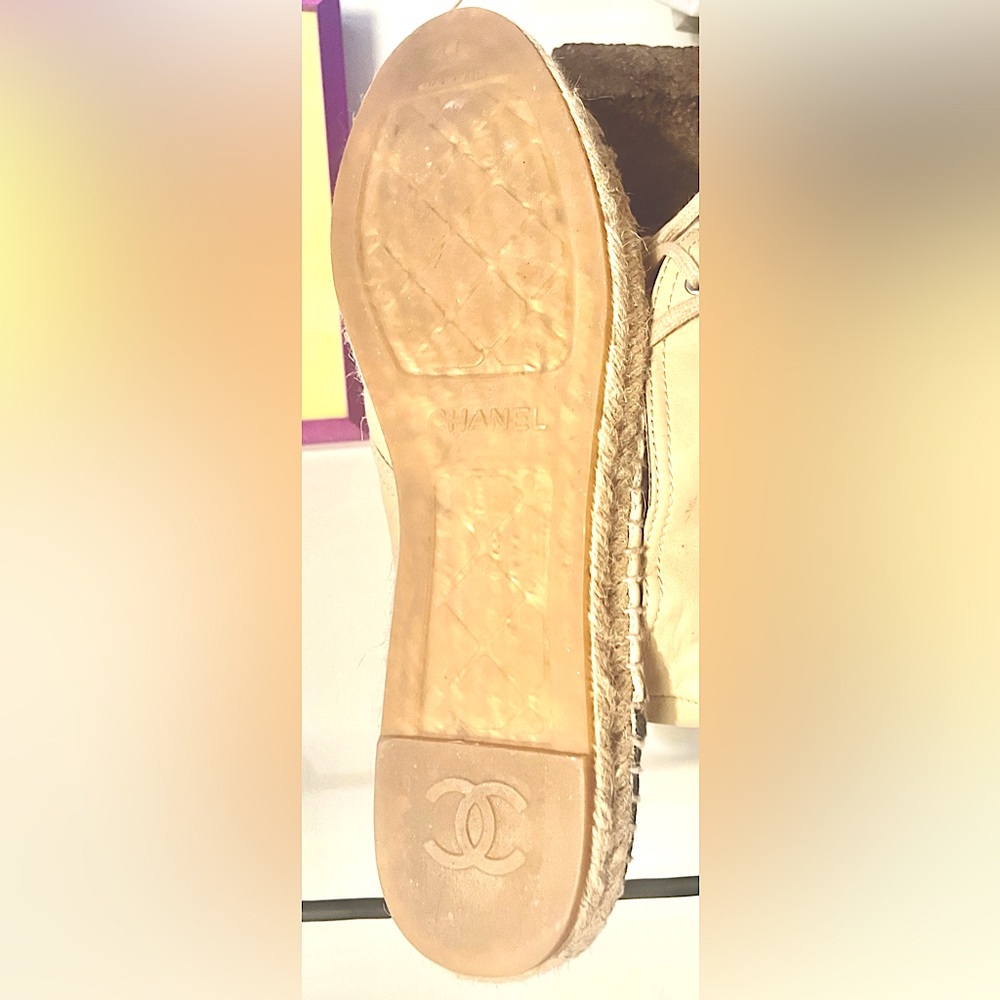 CHANEL CALFSKIN LACEUP ESPADRILLES- lightly worn